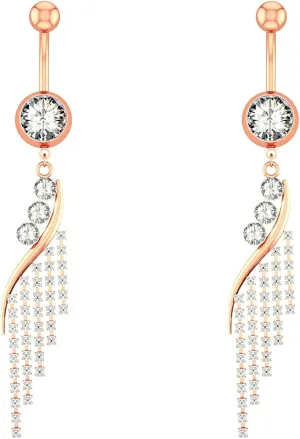 Stainless Steel Belly Button Rings for Women, 2pcs Best Friend Navel Rings Cubic Zirconia Long 14G Belly Button Rings Simple