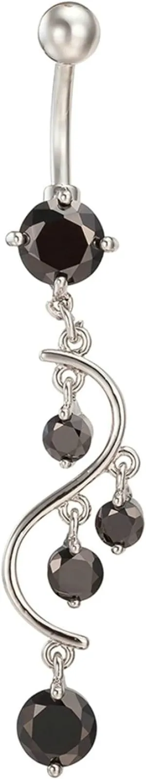 Stainless Steel Navel Rings for Women, CZ Dangle Navel Rings for Women S Shape Flower Silver Belly Rings