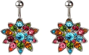 Stainless Steel Navel Rings for Women, CZ Navel Hoop Rings for Women Flower Shaped Multicolor Belly Rings