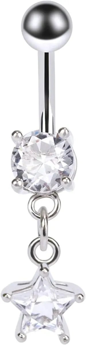 Stainless Steel Navel Rings for Women, CZ Navel Rings for Women Gold Star Silver Navel Rings