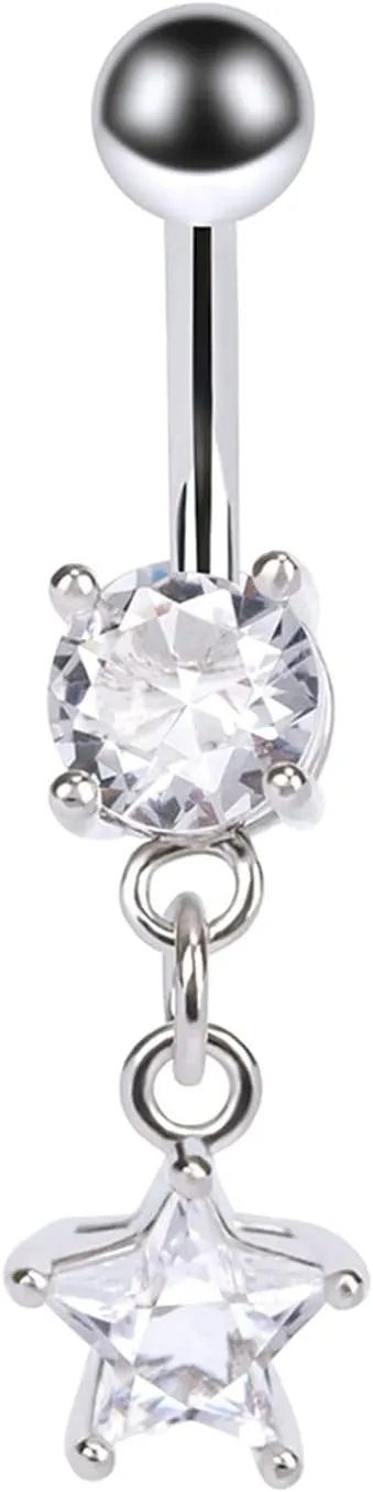 Stainless Steel Navel Rings for Women, CZ Navel Rings for Women Gold Star Silver Navel Rings