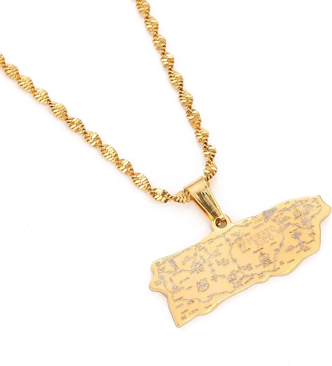 Stainless Steel Puerto Rico Map Pendant Necklaces Puerto Ricans Map Jewelry
