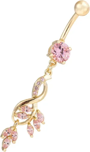 Stainless Steel Surgical Belly Rings 14G Dangle Navel Rings,Leaf Dangle with Cubic Zirconia White Navel Rings for Women