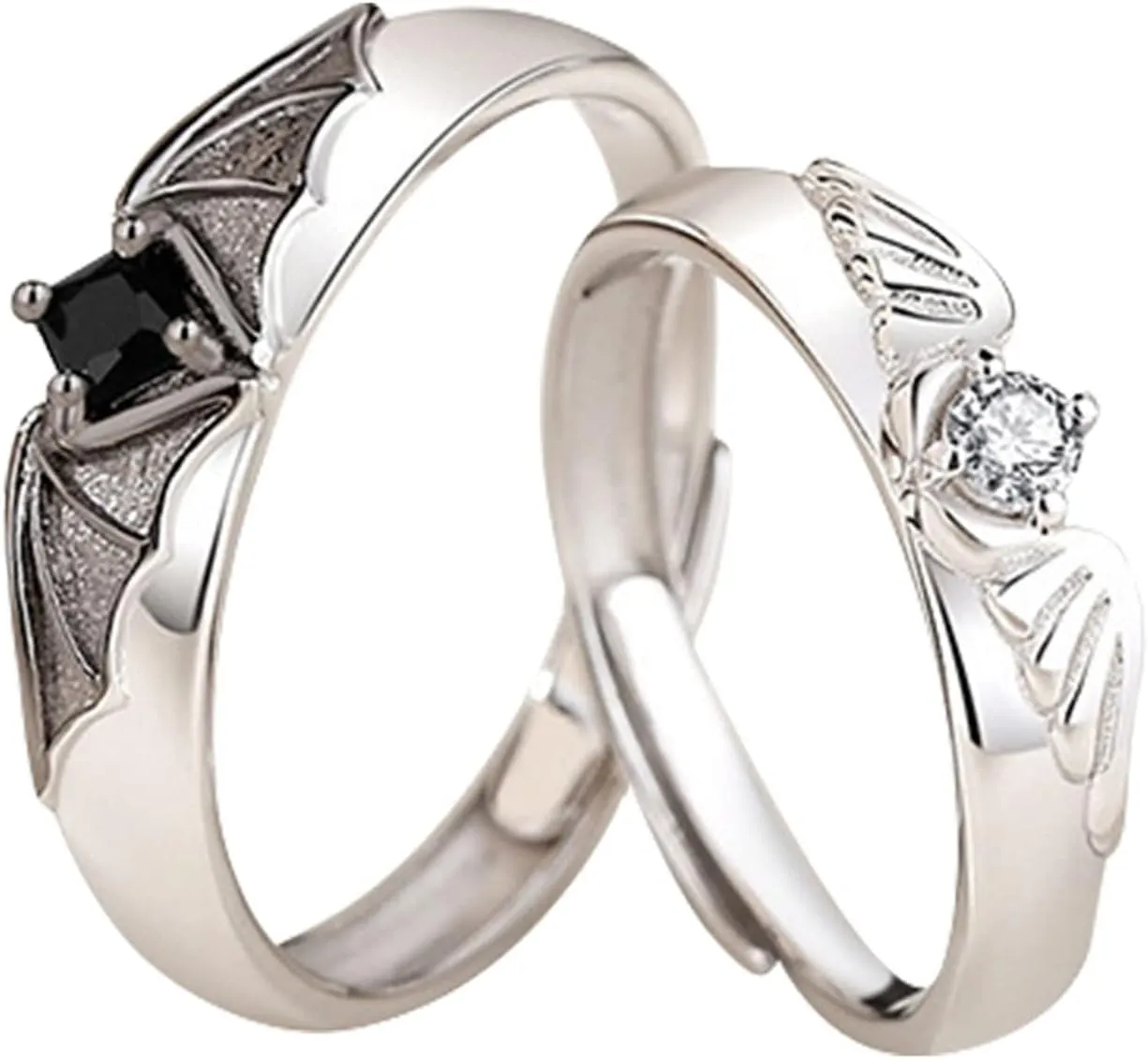Star Rings Angel Matching Promise Rings for Couples Best Friend Cute Love Jewelry Gift for Him Her Women Men Boyfriend Girlfriend Size Adjustable (C, A)