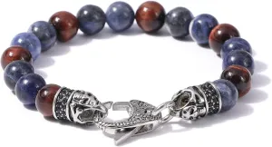 Starmond Mens Beaded Bracelets Gifts: 10mm Tiger Eye Mens Bracelet Black Mens Bracelets Beads with Lava Rock Stone and Stainless Steel Clasps as Mens Jewelry Gift of Anxiety Bracelets and Stress