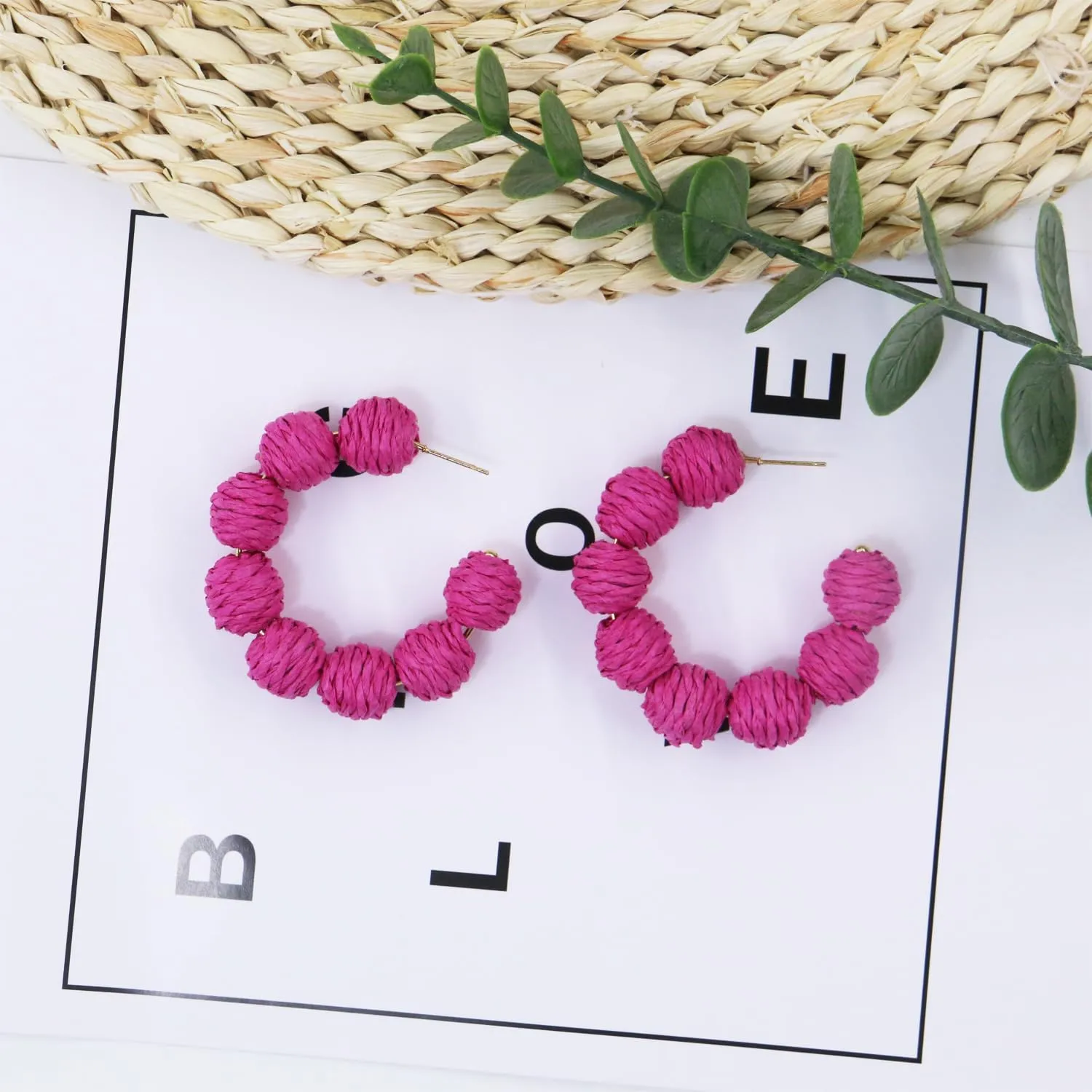 Statement Earrings, Trendy Rattan Hoop Earrings, Raffia Earrings for Women Girls, Summer Earrings Jewelry for Birthday Party Christmas Gift