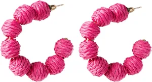Statement Earrings, Trendy Rattan Hoop Earrings, Raffia Earrings for Women Girls, Summer Earrings Jewelry for Birthday Party Christmas Gift