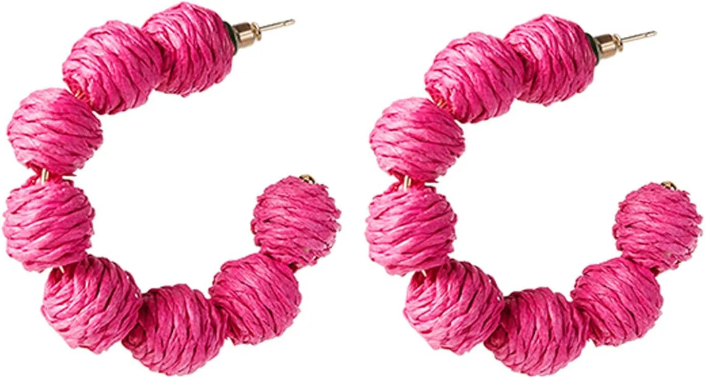Statement Earrings, Trendy Rattan Hoop Earrings, Raffia Earrings for Women Girls, Summer Earrings Jewelry for Birthday Party Christmas Gift