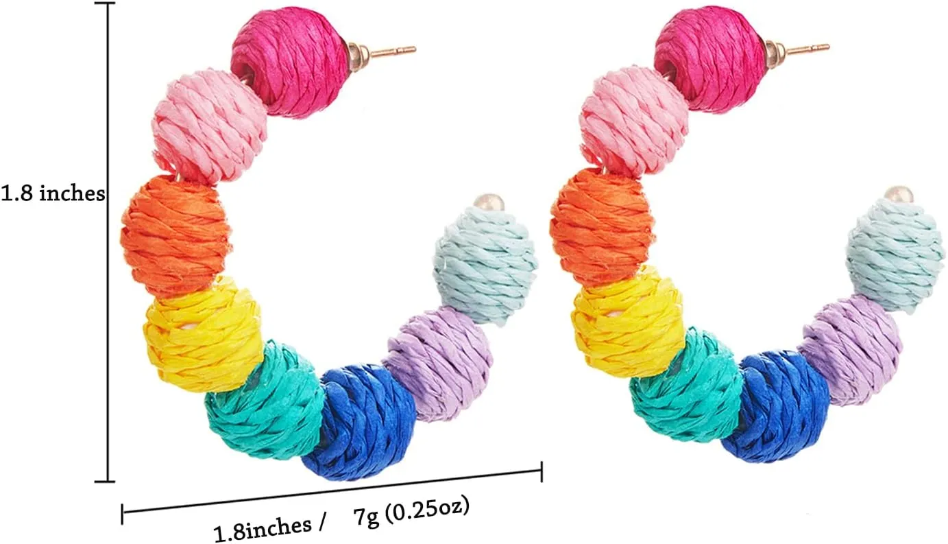 Statement Earrings, Trendy Rattan Hoop Earrings, Raffia Earrings for Women Girls, Summer Earrings Jewelry for Birthday Party Christmas Gift