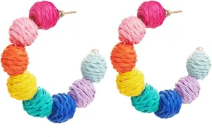 Statement Earrings, Trendy Rattan Hoop Earrings, Raffia Earrings for Women Girls, Summer Earrings Jewelry for Birthday Party Christmas Gift