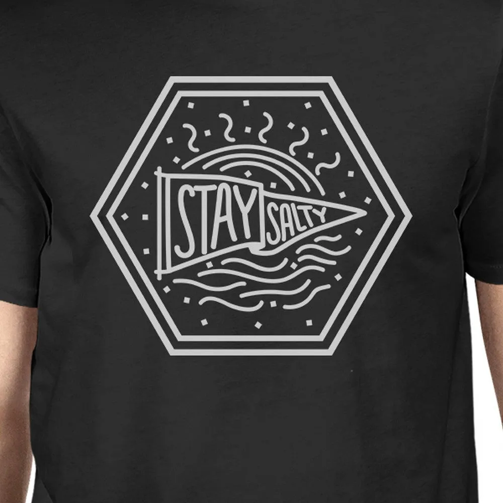 Stay Salty Mens Black Short Sleeve Tee Round Neck Graphic T-Shirt