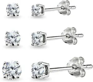Sterling Silver Birthstone Stud Earrings, 3-4-5mm Round, Genuine or Synthetic Gemstone, Cartilage Earrings Set