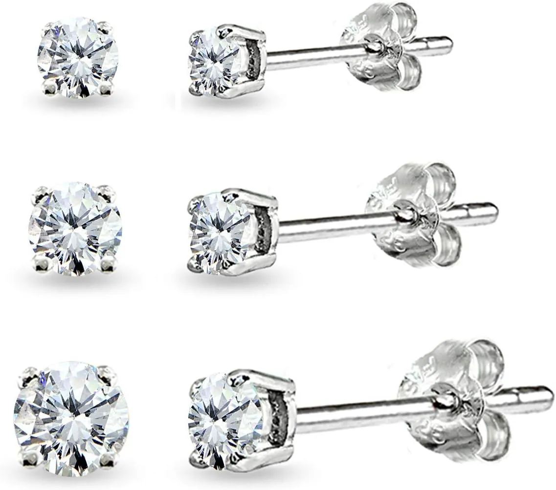 Sterling Silver Birthstone Stud Earrings, 3-4-5mm Round, Genuine or Synthetic Gemstone, Cartilage Earrings Set
