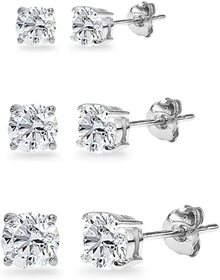 Sterling Silver Birthstone Stud Earrings, 3-4-5mm Round, Genuine or Synthetic Gemstone, Cartilage Earrings Set