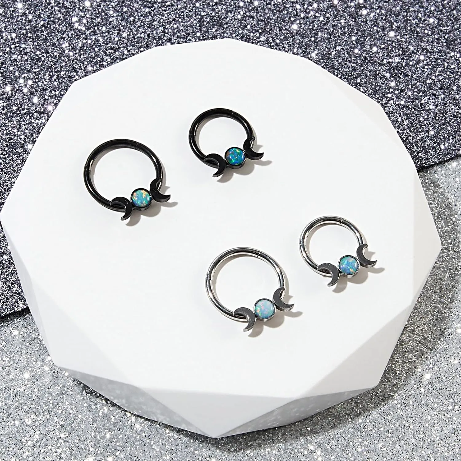 Stuppendux 2PC 16G 1.2MM Black White Mixed Septum Clicker Ring Nose Ring Hoop Sleeper Hoop Earring Helix Rook Cartilage Daith Tragus Earrings Nose Piercing Jewelry for Women Men Diameter 8MM 10MM
