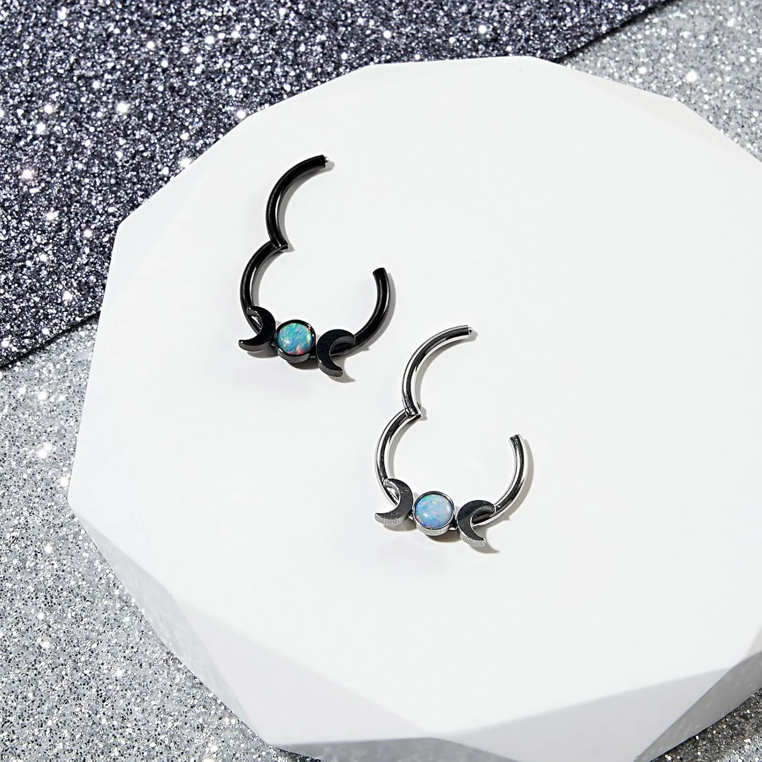 Stuppendux 2PC 16G 1.2MM Black White Mixed Septum Clicker Ring Nose Ring Hoop Sleeper Hoop Earring Helix Rook Cartilage Daith Tragus Earrings Nose Piercing Jewelry for Women Men Diameter 8MM 10MM