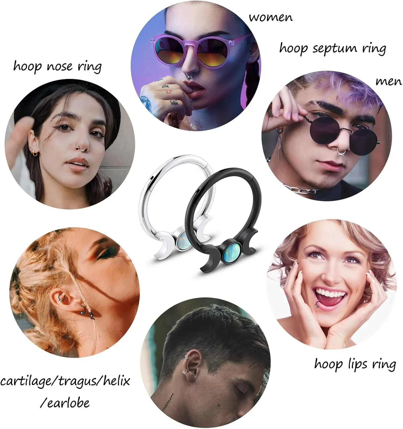 Stuppendux 2PC 16G 1.2MM Black White Mixed Septum Clicker Ring Nose Ring Hoop Sleeper Hoop Earring Helix Rook Cartilage Daith Tragus Earrings Nose Piercing Jewelry for Women Men Diameter 8MM 10MM