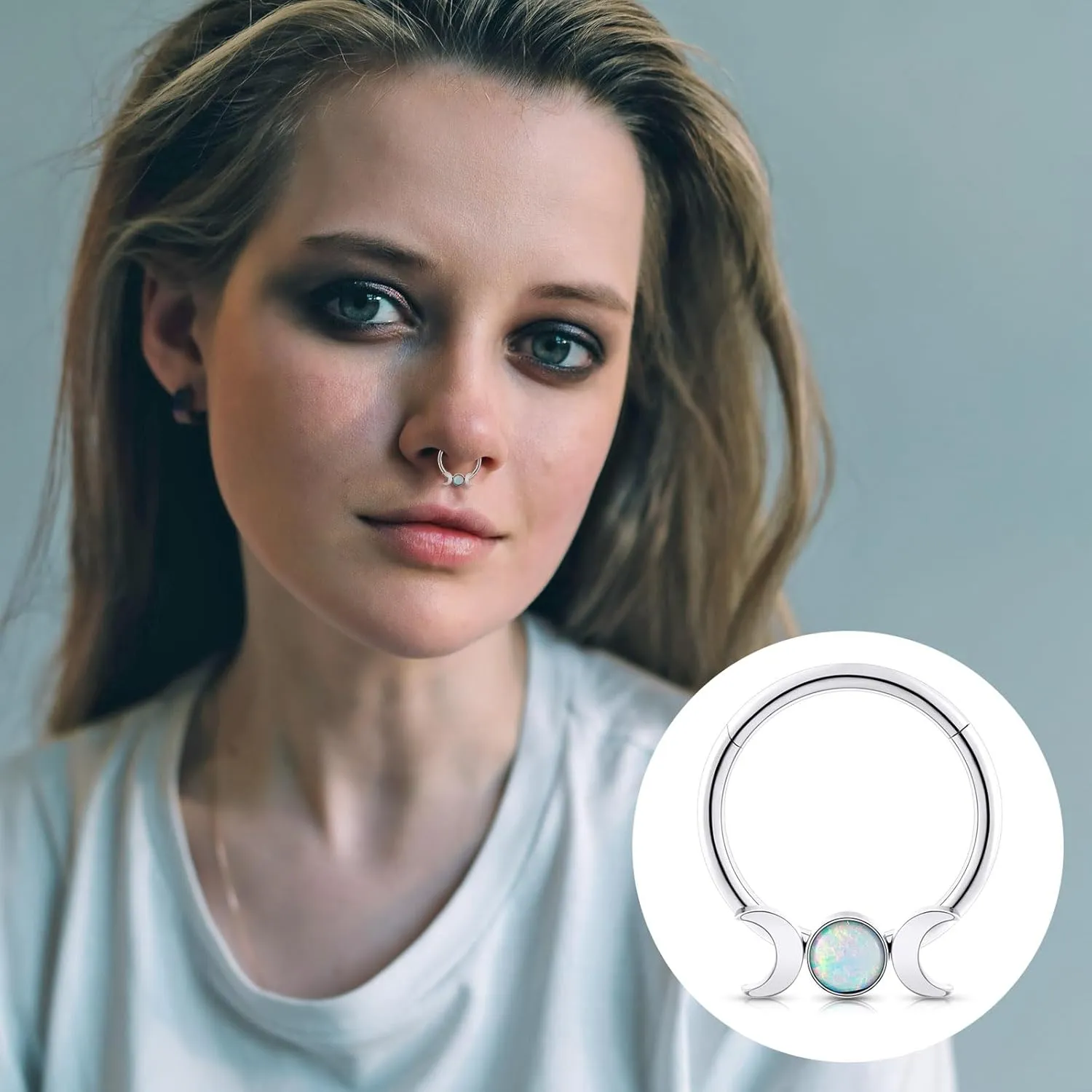 Stuppendux 2PC 16G 1.2MM Black White Mixed Septum Clicker Ring Nose Ring Hoop Sleeper Hoop Earring Helix Rook Cartilage Daith Tragus Earrings Nose Piercing Jewelry for Women Men Diameter 8MM 10MM