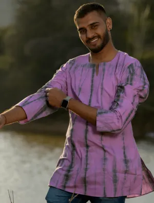 Summer Breeze - Tie & Dye Cotton Kurta / Shirt - Pale Pink & Grey