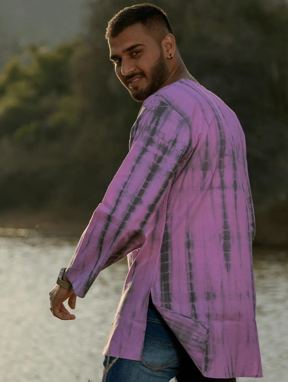 Summer Breeze - Tie & Dye Cotton Kurta / Shirt - Pale Pink & Grey