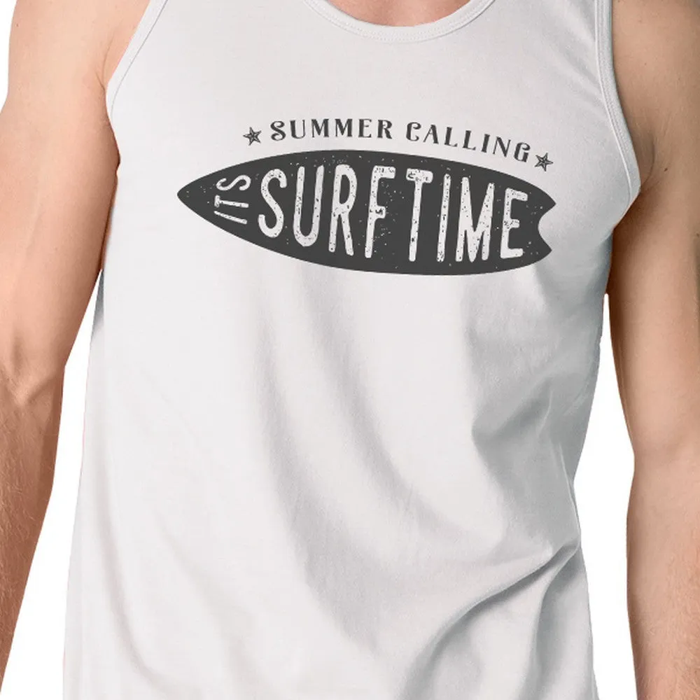 Summer Calling It's Surf Time Mens White Tank Top