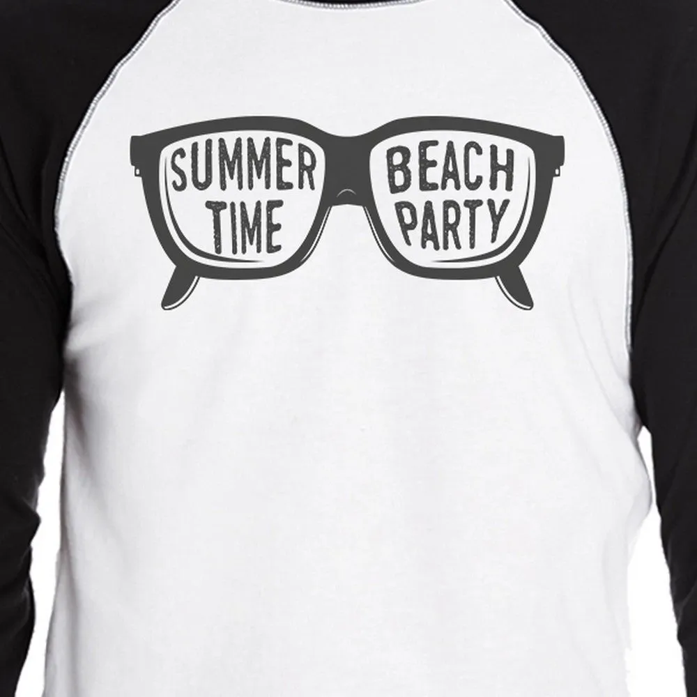 Summer Time Beach Party Mens Black And White Baseball Shirt