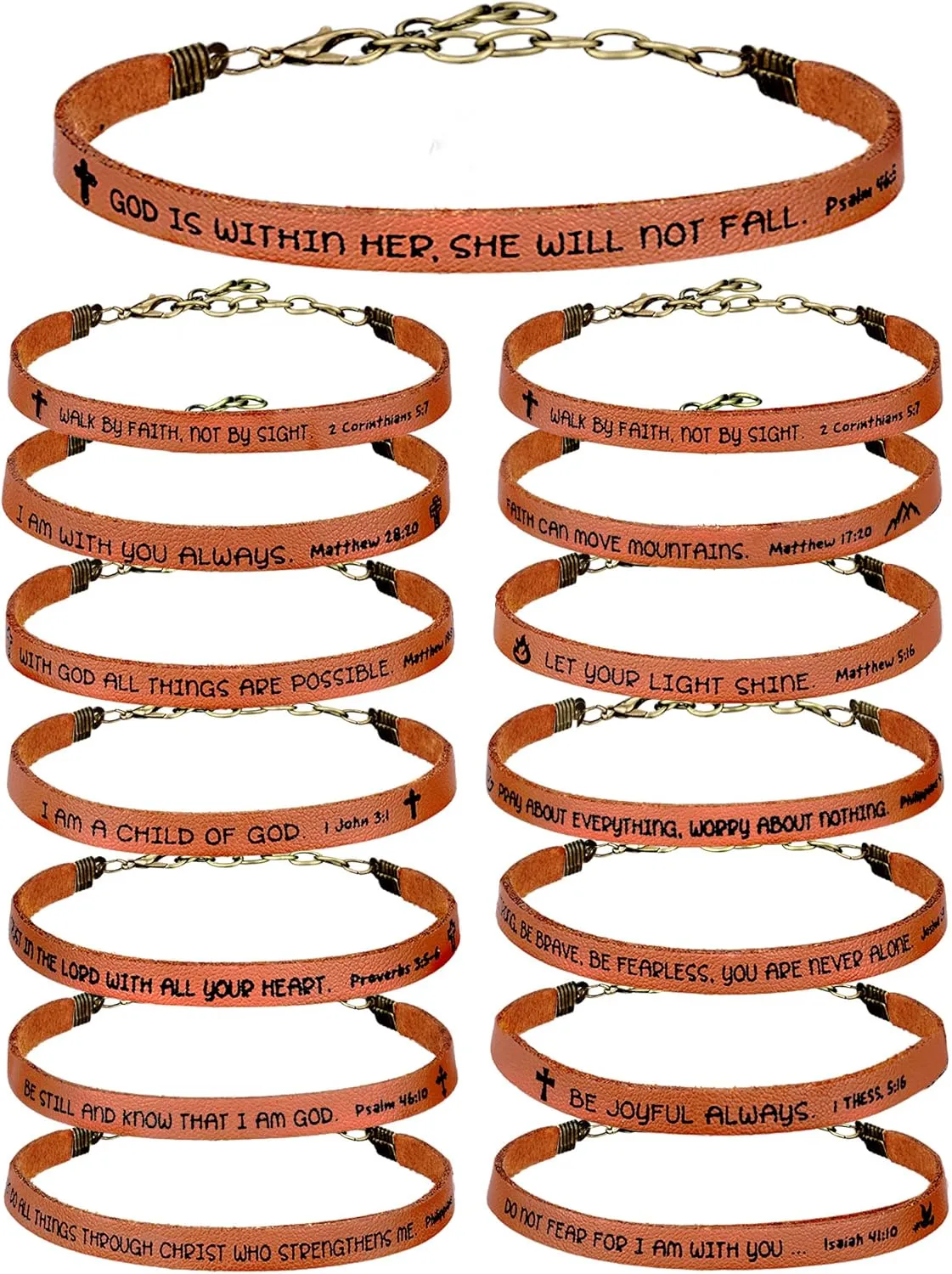 Sureio 15 Pcs Christian Bracelets for Women Men Inspirational Leather Bible Verse God Faith Scripture Friendship Bracelets