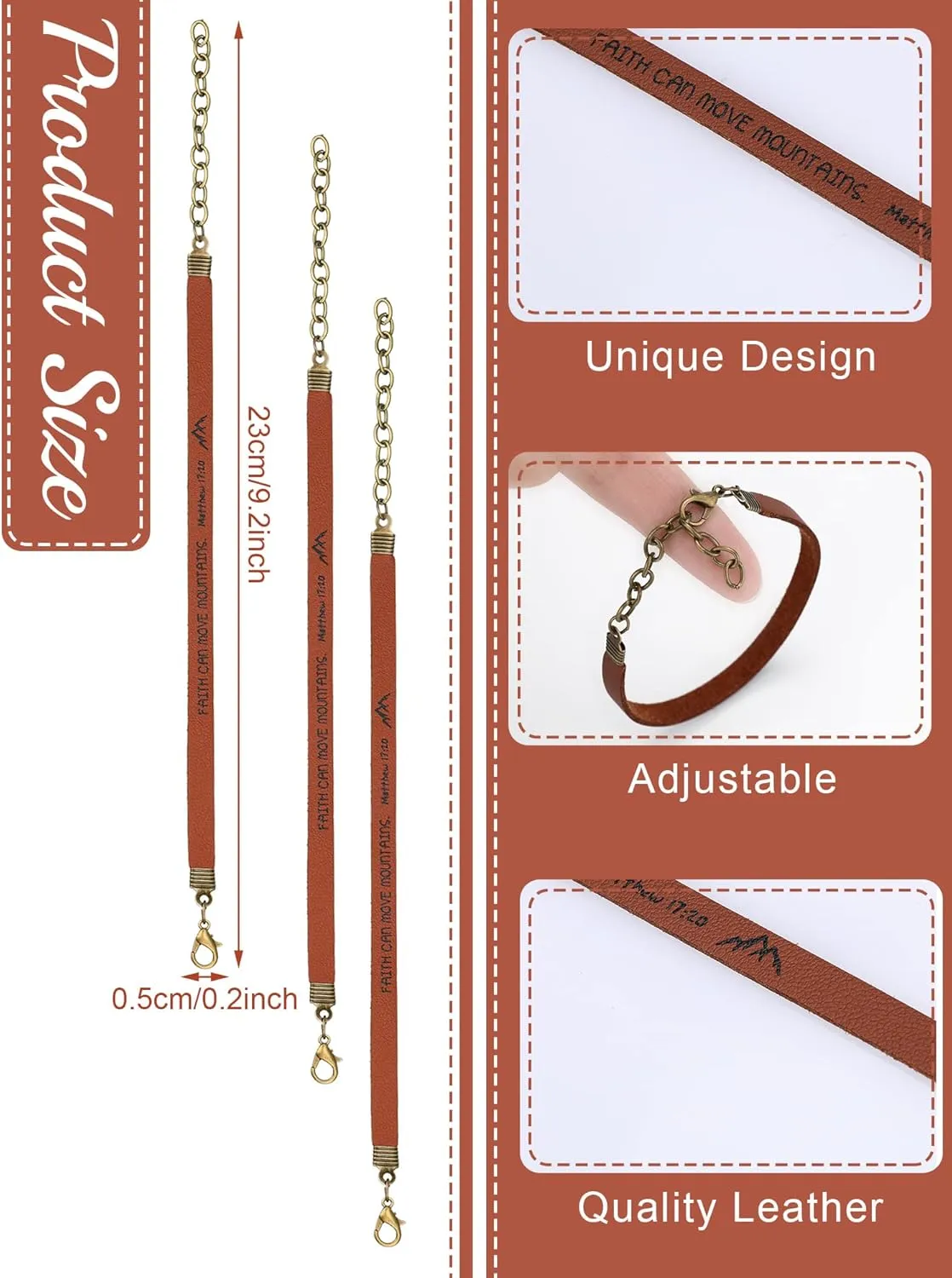 Sureio 15 Pcs Christian Bracelets for Women Men Inspirational Leather Bible Verse God Faith Scripture Friendship Bracelets