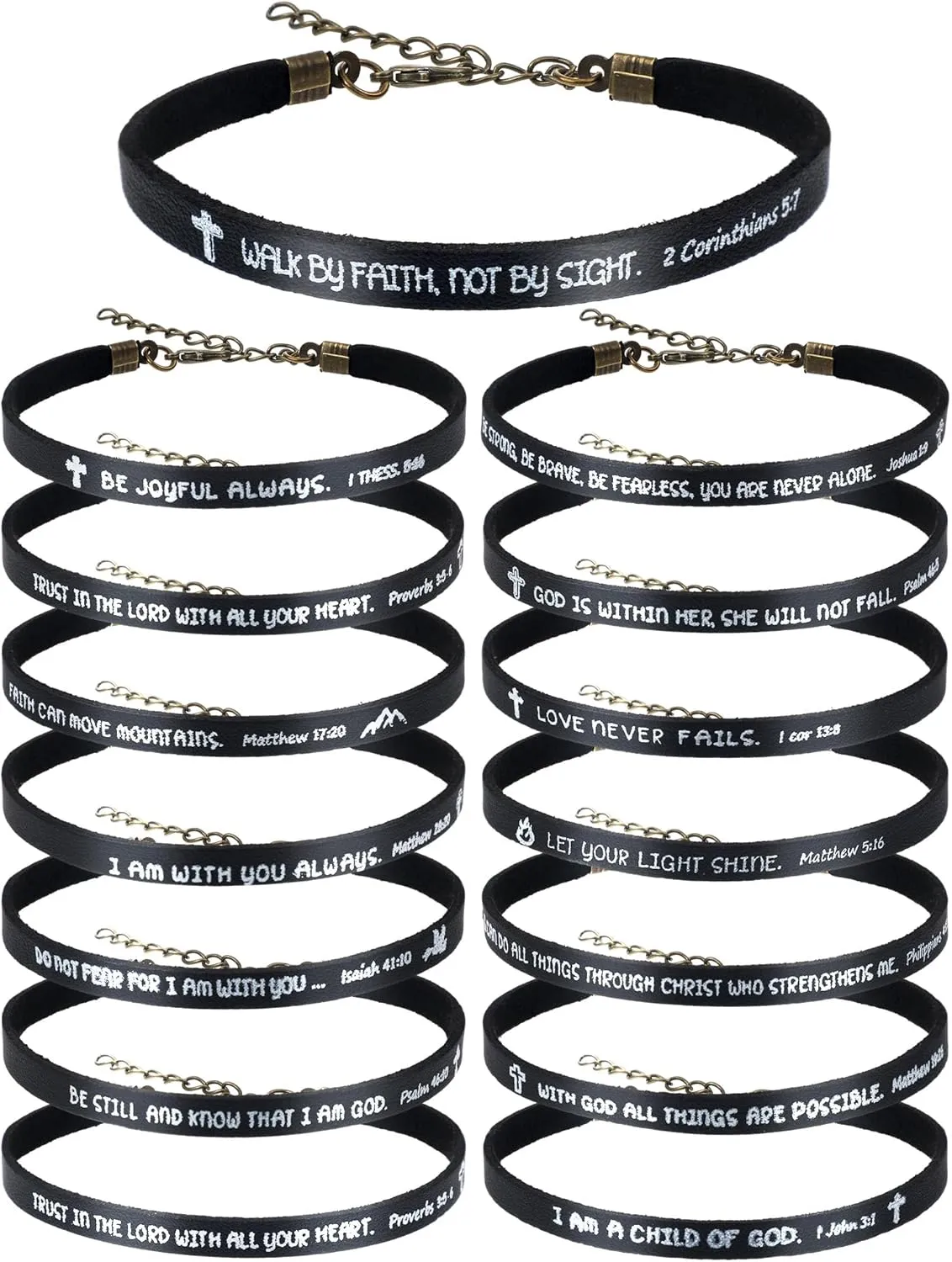 Sureio 15 Pcs Christian Bracelets for Women Men Inspirational Leather Bible Verse God Faith Scripture Friendship Bracelets