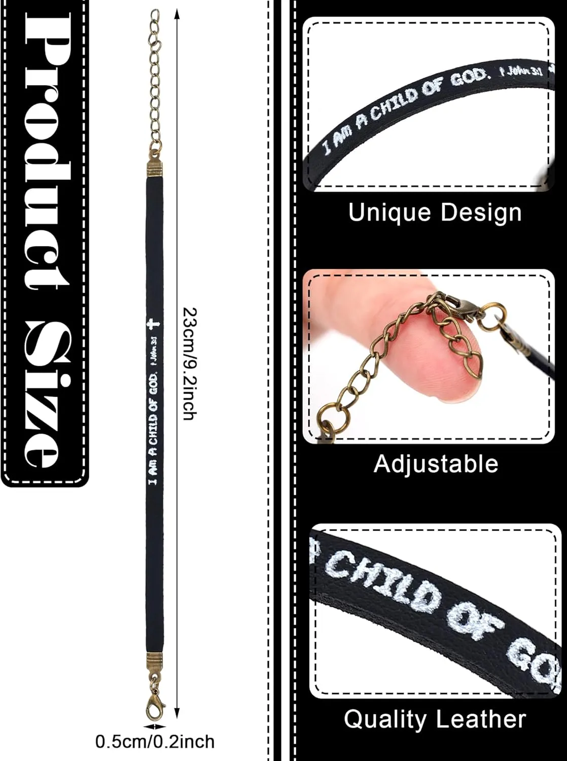 Sureio 15 Pcs Christian Bracelets for Women Men Inspirational Leather Bible Verse God Faith Scripture Friendship Bracelets