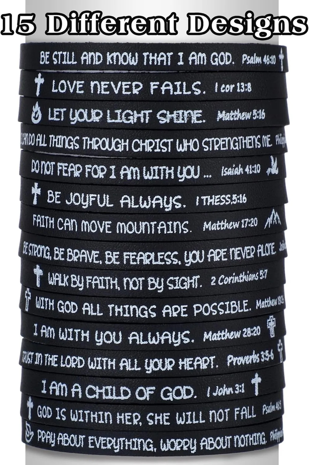 Sureio 15 Pcs Christian Bracelets for Women Men Inspirational Leather Bible Verse God Faith Scripture Friendship Bracelets
