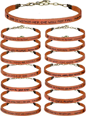 Sureio 15 Pcs Christian Bracelets for Women Men Inspirational Leather Bible Verse God Faith Scripture Friendship Bracelets