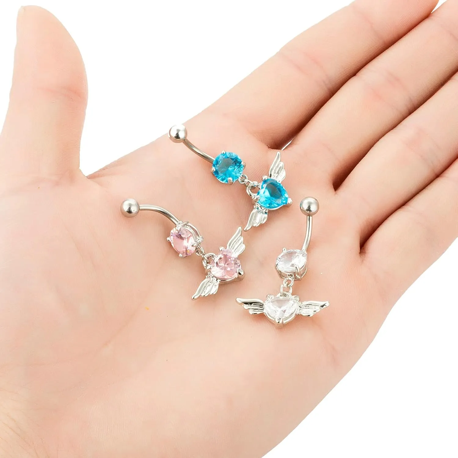Surgical Steel Belly Rings for Women, Wing Belly Rings Valentines Day Cubic Zirconia 14G Heart Belly Button Rings