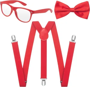 Suspenders for Boys Girls, Mens Suspender and Bow tie Set with Glasses
