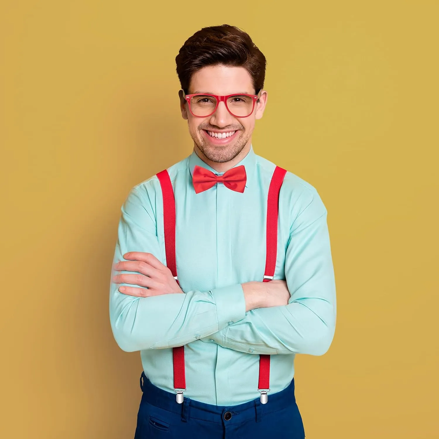 Suspenders for Boys Girls, Mens Suspender and Bow tie Set with Glasses