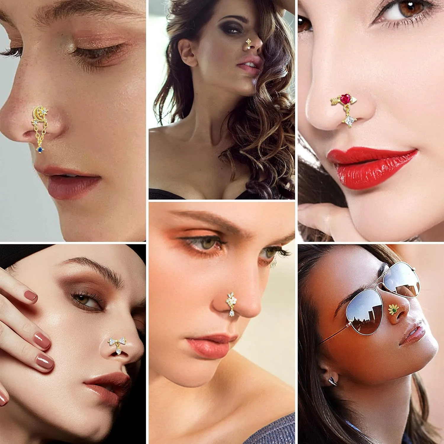 TAMHOO 18Pcs Nose Rings - L Shape, Butterfly & Heart Designs - Gold Nose Studs for Women
