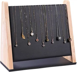 TANG SONG Single-Layer Wood Leather Soft Mat Multiple Necklace Display Stand Necklace Chains Organizer Holder for Home (Black)