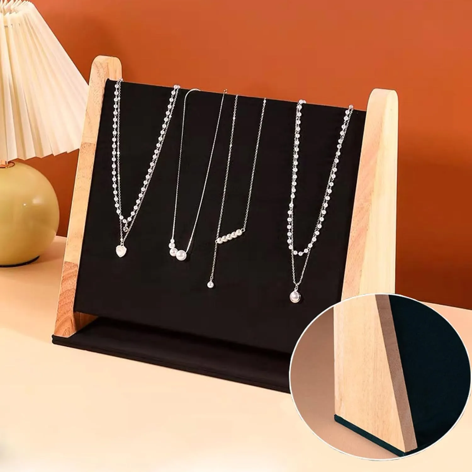 TANG SONG Single-Layer Wood Leather Soft Mat Multiple Necklace Display Stand Necklace Chains Organizer Holder for Home (Black)
