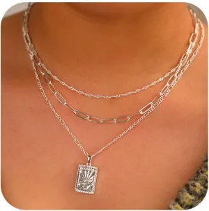 Tasiso Layered Gold Necklaces for Women, Stackable 14K Gold/Silver Plated Chain Necklace Layering Necklace Set Fashion Pendant Choker Necklaces Trendy Jewelry Set Gifts for Women Teen Girls