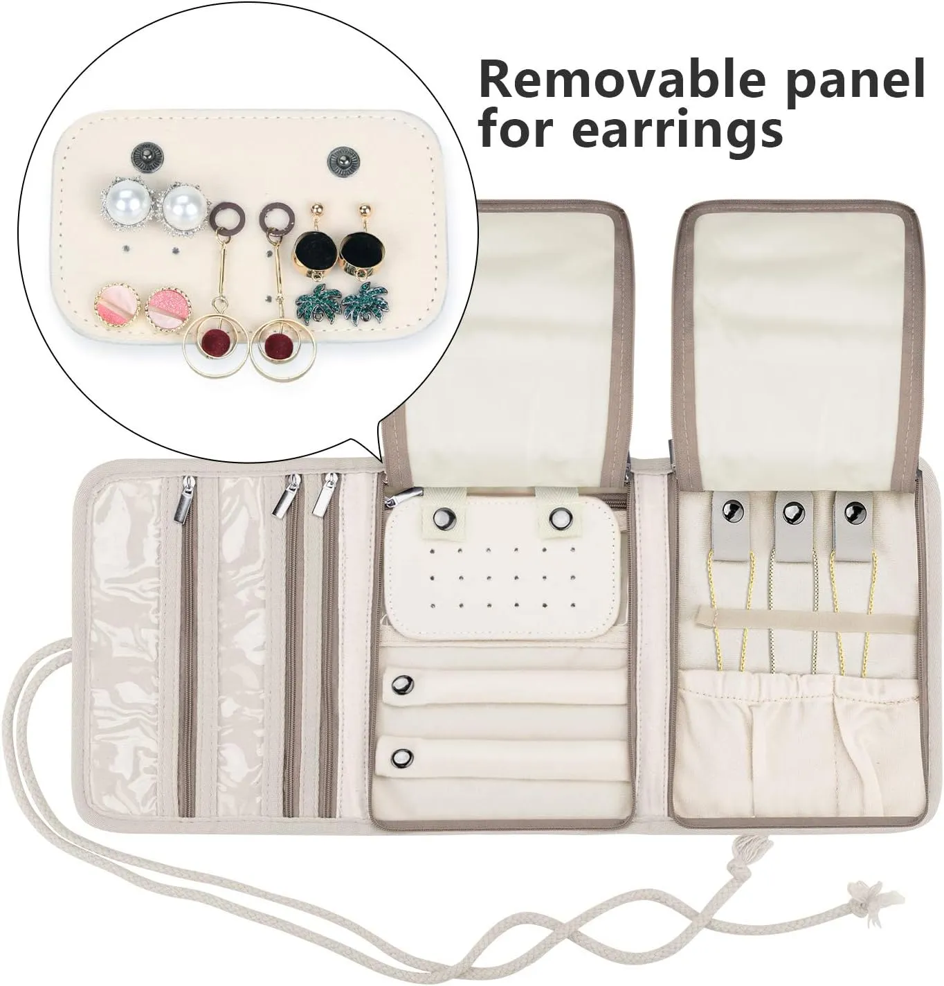 Teamoy Travel Jewelry Roll, Jewelry Storage Bag Organizer for Necklaces, Earrings, Bracelets, Rings, Brooches and More, Compact and Easy to Carry