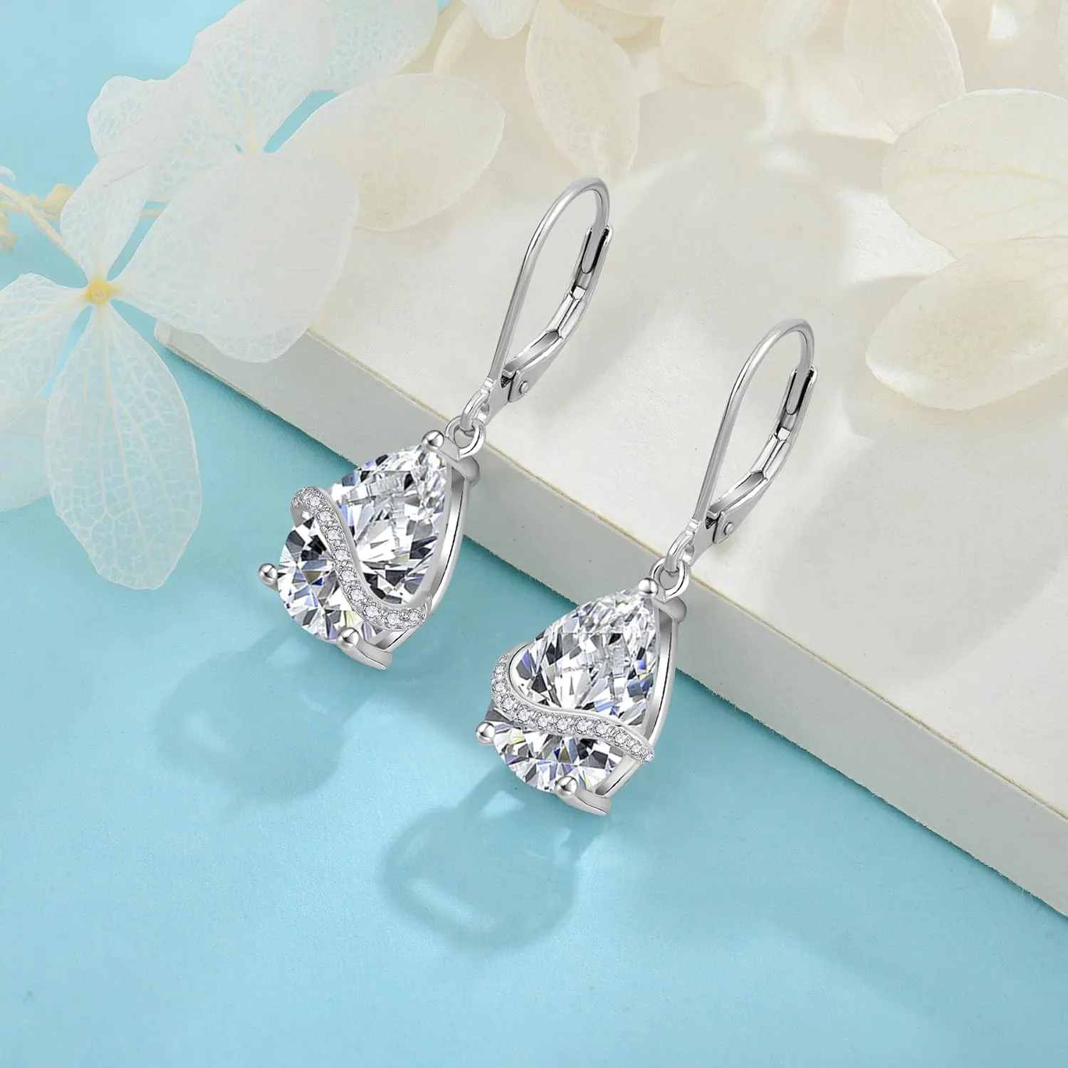 Teardrop Dangle Drop Earrings for Women 925 Sterling Silver Leverback Earrings Birthstone Jewelry Gifts for Her