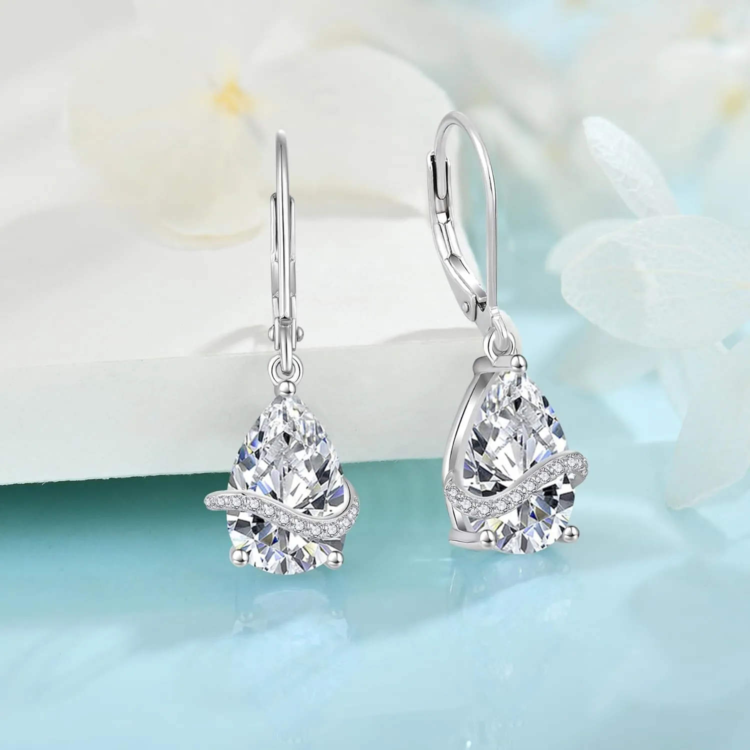 Teardrop Dangle Drop Earrings for Women 925 Sterling Silver Leverback Earrings Birthstone Jewelry Gifts for Her