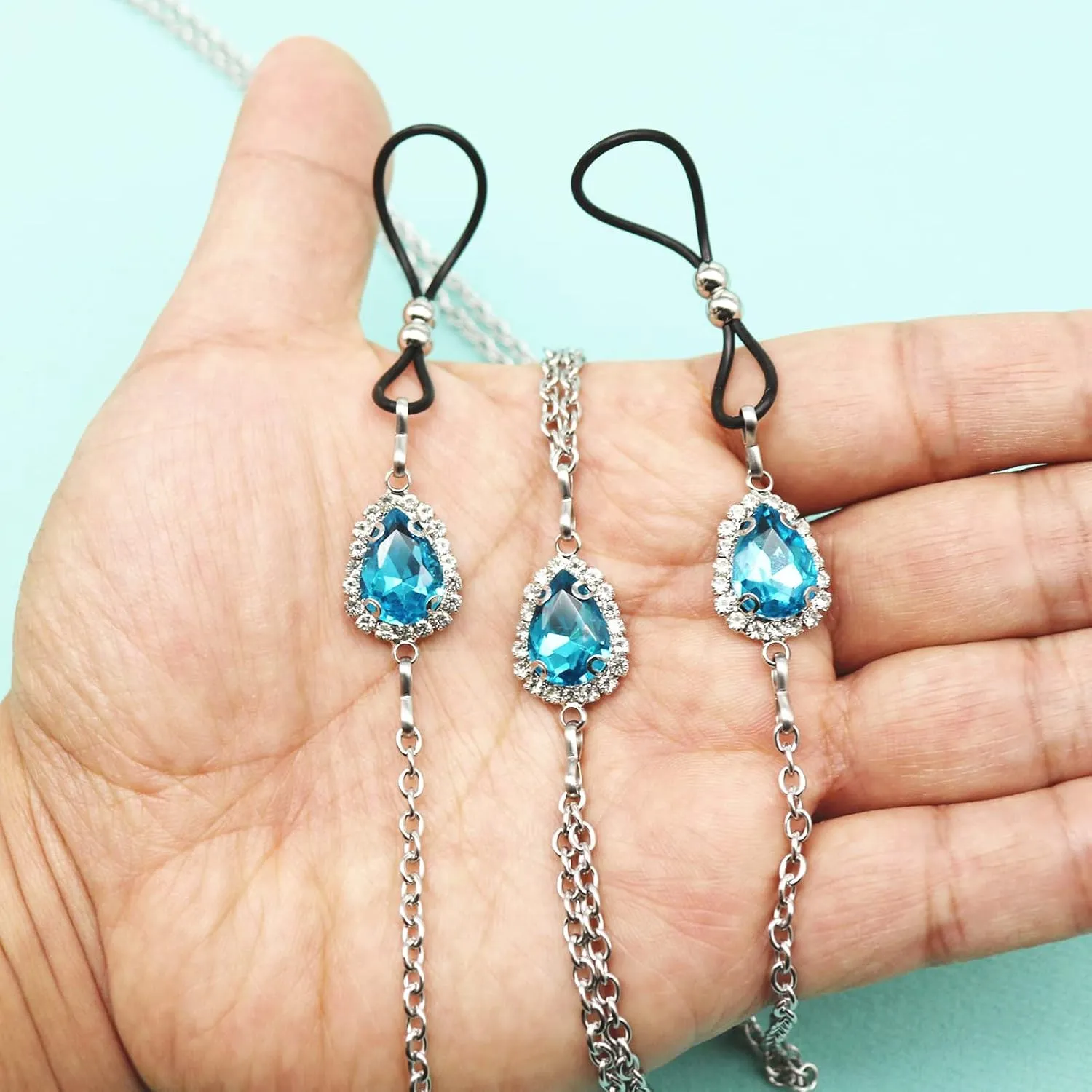 Teardrop Nipple Ring Rhinestone Water Drop Faux Nipple Chain Noose Body Non Piercing Jewelry Heart Chokers Necklaces