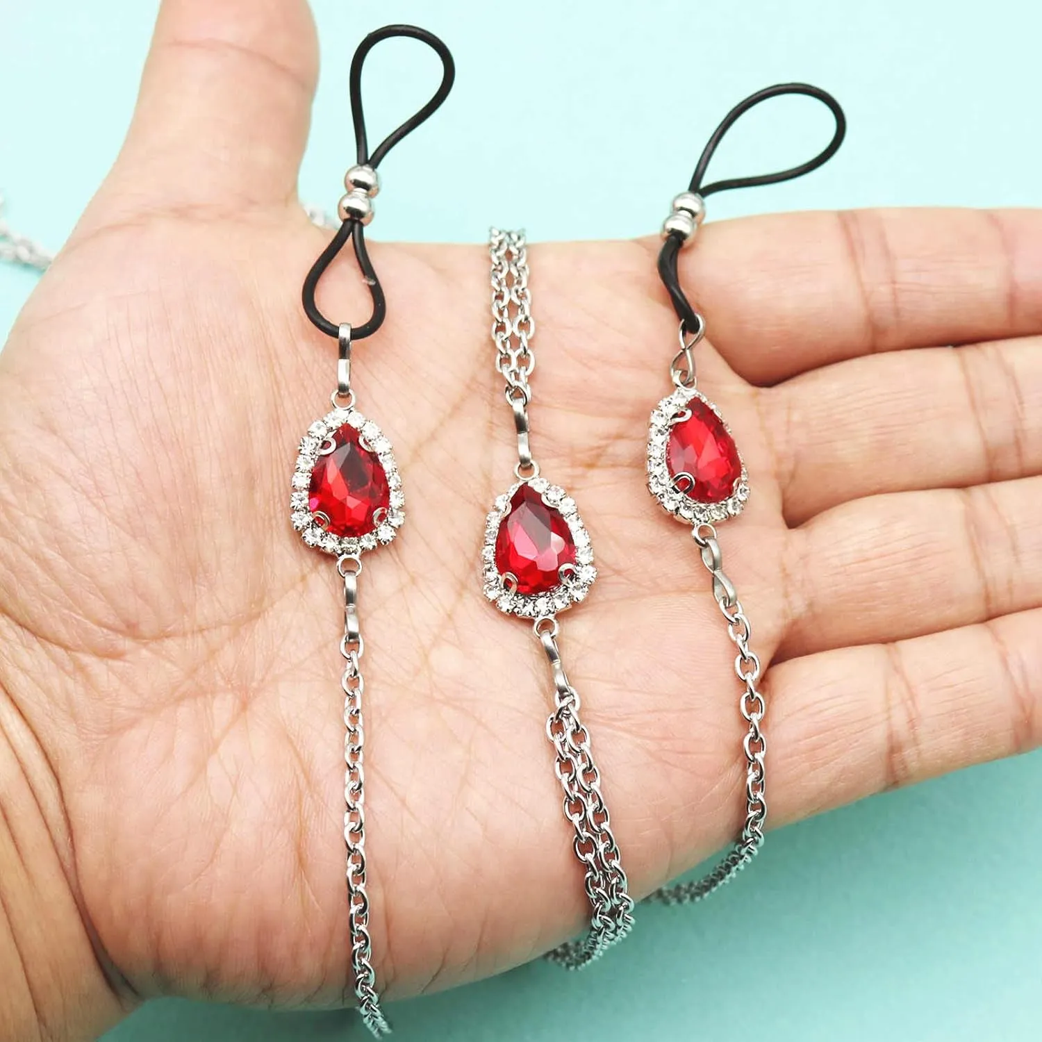 Teardrop Nipple Ring Rhinestone Water Drop Faux Nipple Chain Noose Body Non Piercing Jewelry Heart Chokers Necklaces