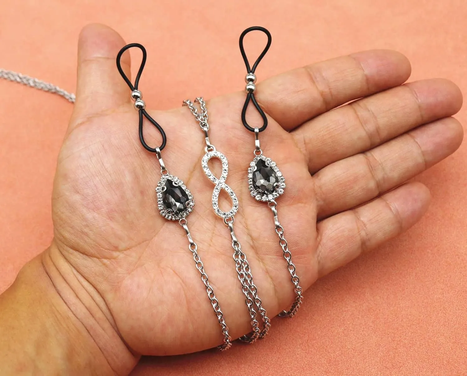 Teardrop Nipple Ring Rhinestone Water Drop Faux Nipple Chain Noose Body Non Piercing Jewelry Heart Chokers Necklaces