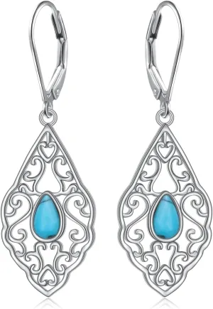 Teardrop Turquoise Dangle Earrings Handmade 925 Sterling Silver Earrings Western Teardrop Earrings Turquoise Vintage Style Jewelry Birthday Gifts for Her Mother Women