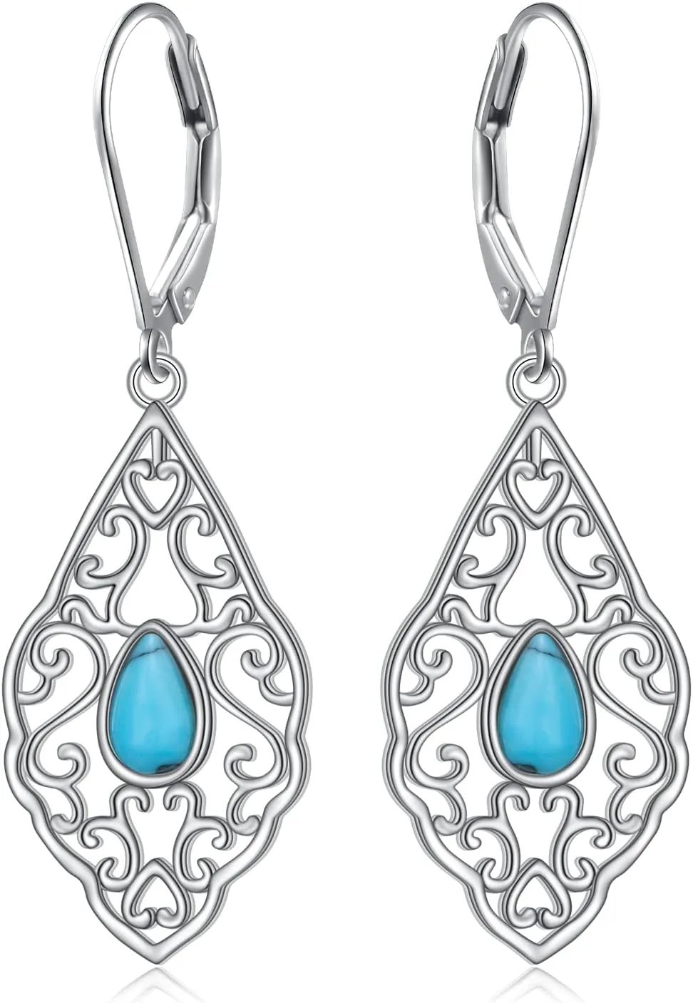 Teardrop Turquoise Dangle Earrings Handmade 925 Sterling Silver Earrings Western Teardrop Earrings Turquoise Vintage Style Jewelry Birthday Gifts for Her Mother Women