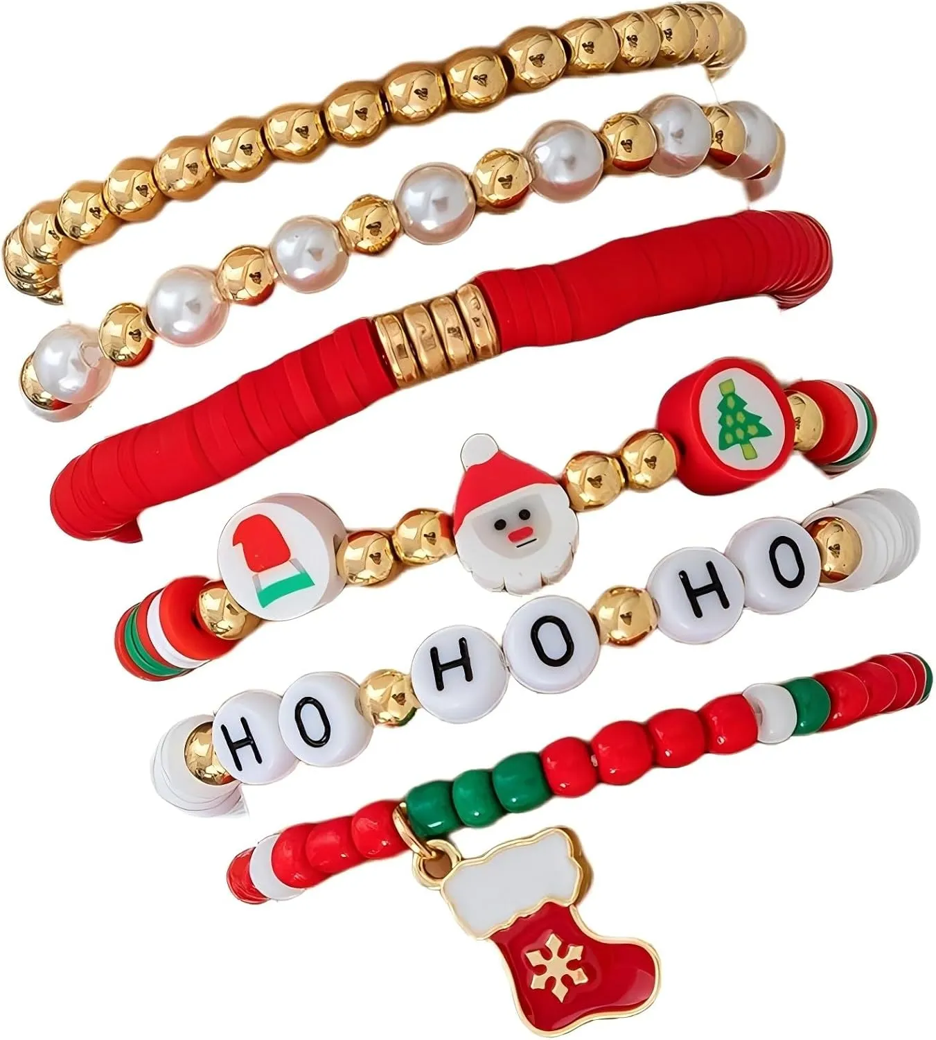 tenghong2021 Christmas Beaded Stretch Bracelets for Women Adjustable Heishi Surfer Clay Bead Stackable Bracelet Set Polymer Clay Disc Beads Adjustable Bracelets for Women Christmas Friendship Jewelry