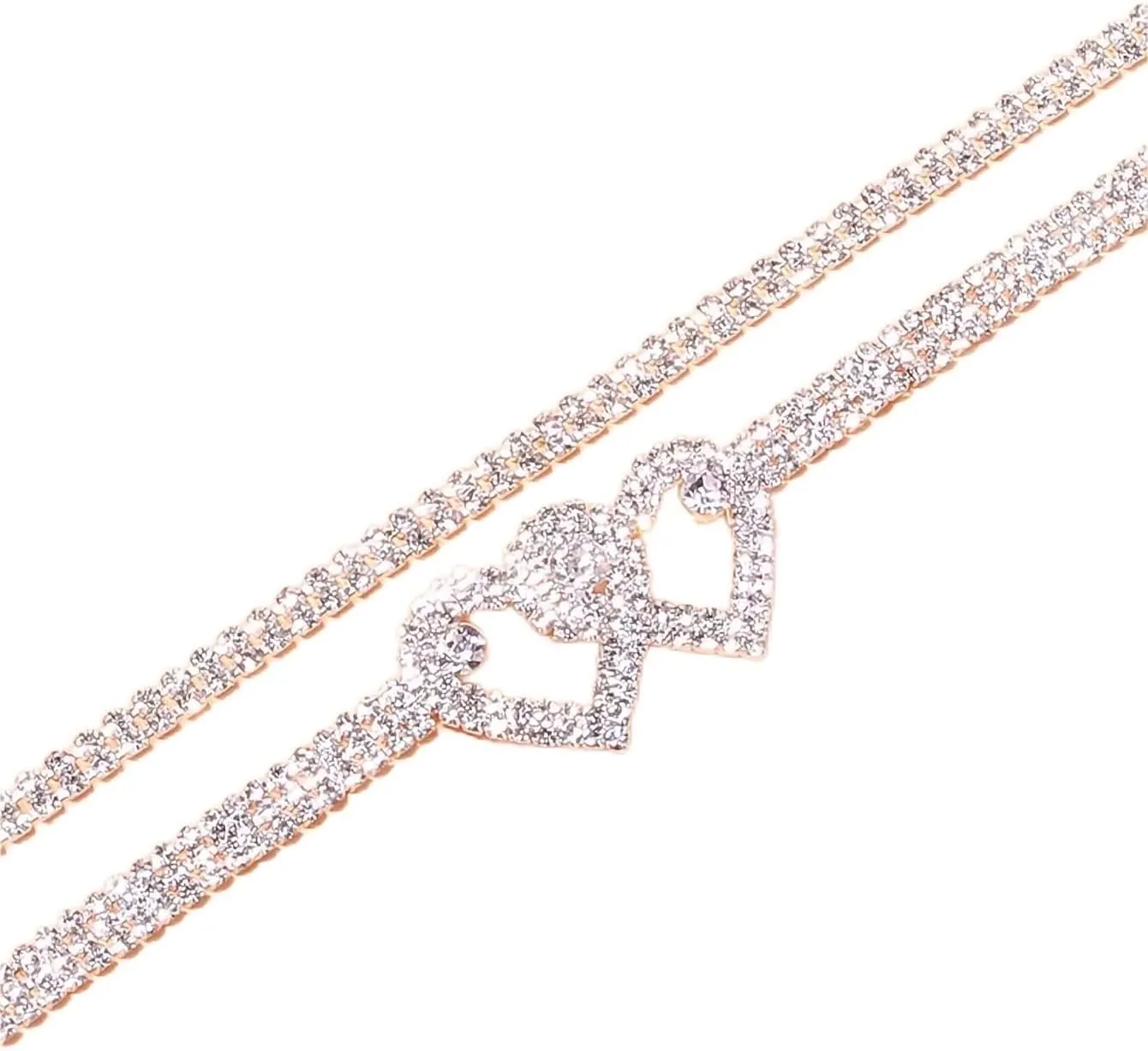 tenghong2021 Heart Rhinestone Ankle Bracelets for Women Shiny Handmade Adjustable Beaded Crystal Tennis Chain Bracelets Anklets for Women Jewelry