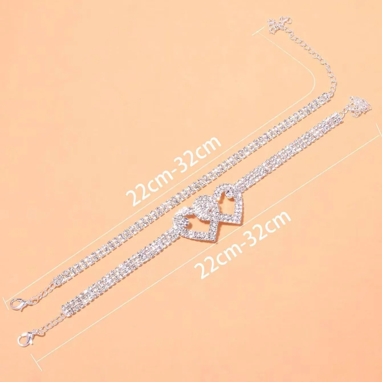 tenghong2021 Heart Rhinestone Ankle Bracelets for Women Shiny Handmade Adjustable Beaded Crystal Tennis Chain Bracelets Anklets for Women Jewelry